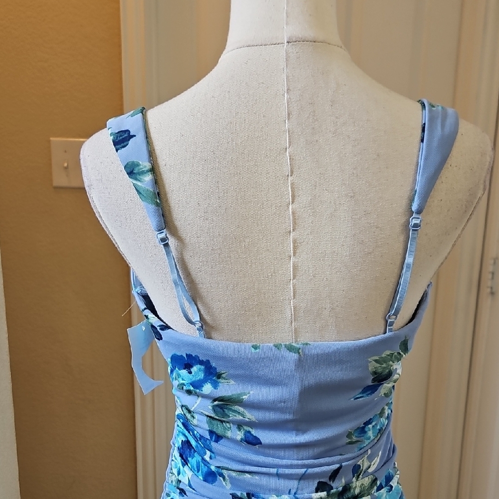 Emerald Sundae Vibrant Blue Floral Ruched Mesh Tank Dress Size L and XL NWT - Picture 6 of 9